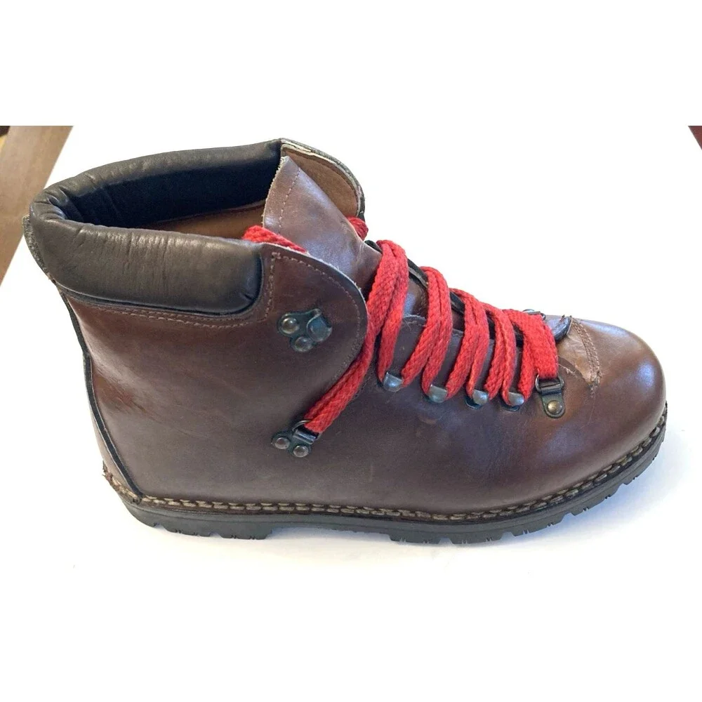 Vintage Leather Italian Mountaineering Hiking Boots Vibram Work Soles Men's 9D